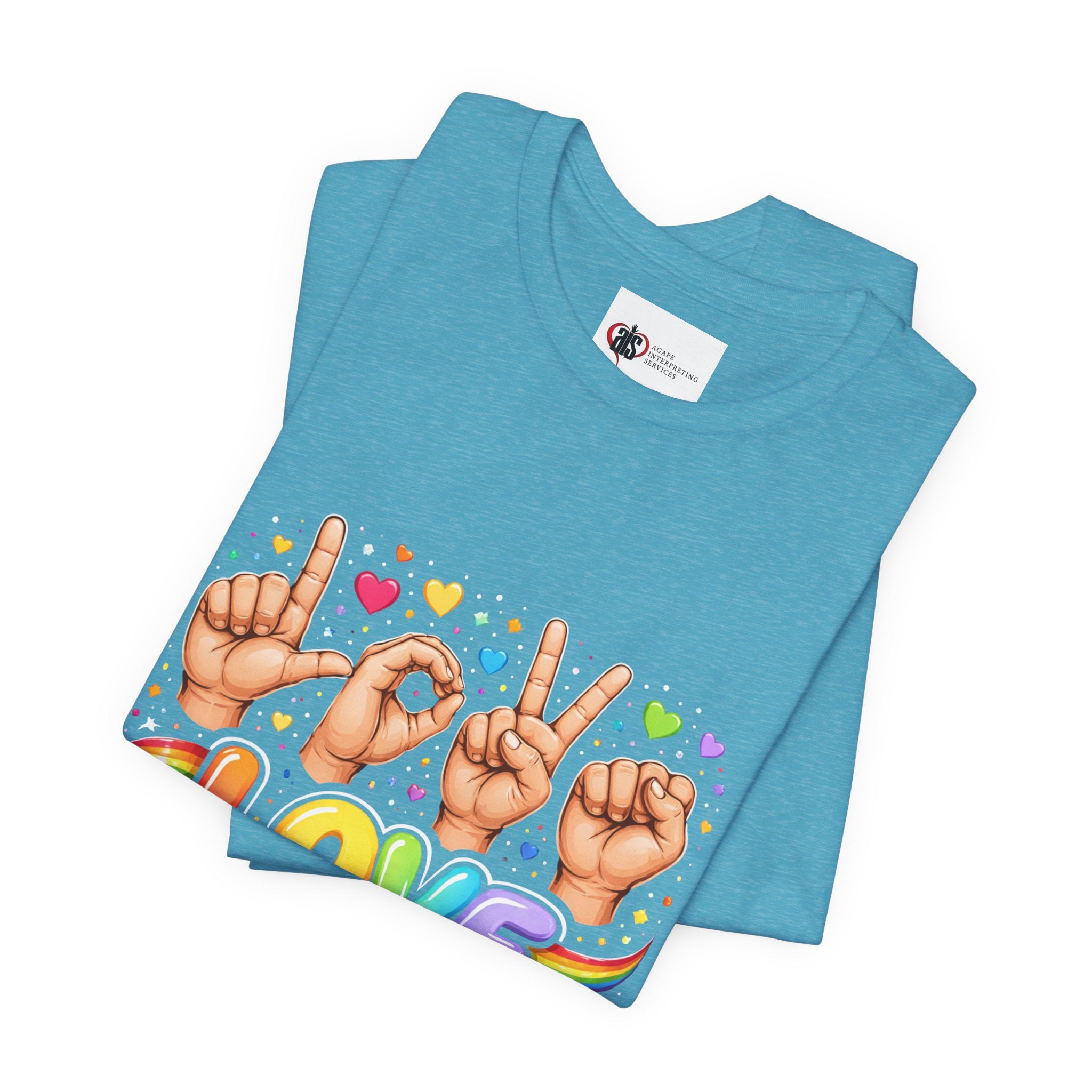 Women ASL Love Expression – Vibrant Sign Language T-Shirt Design