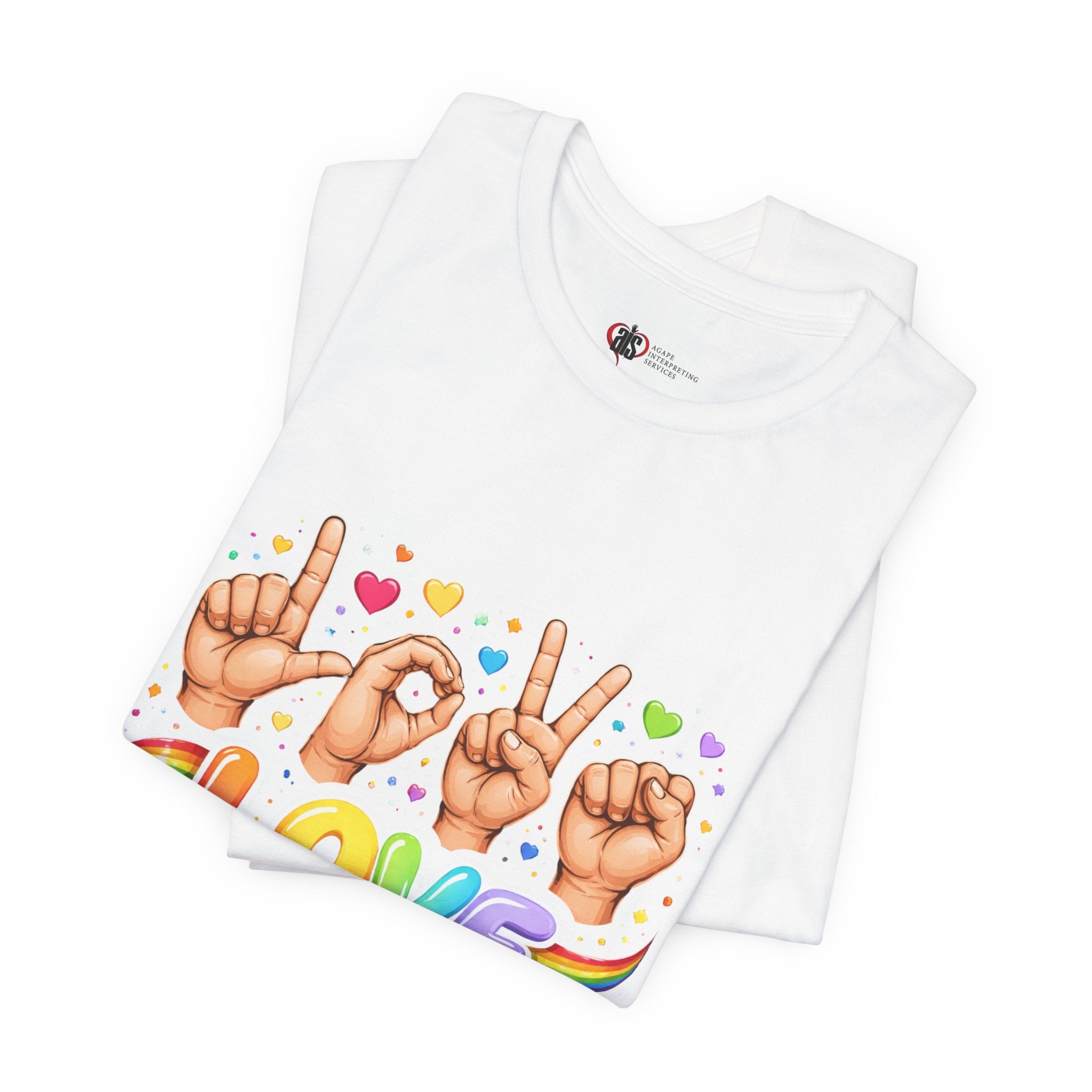 Women ASL Love Expression – Vibrant Sign Language T-Shirt Design