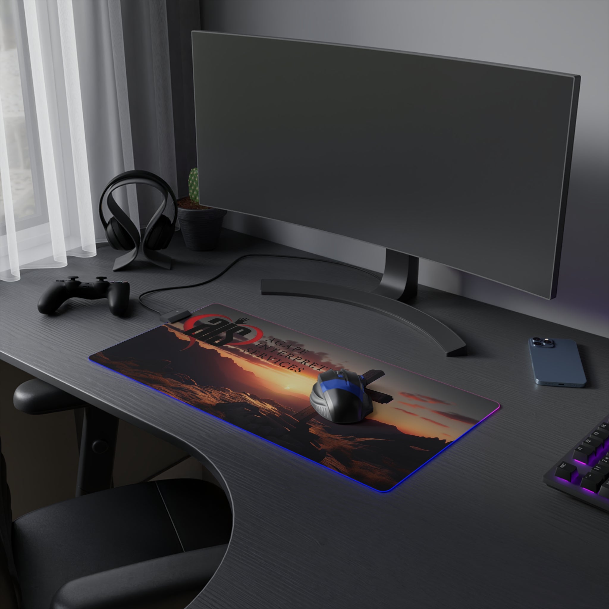 AIS RGB LED Gaming Mouse Pad with Inspirational Design, Perfect for Gamers, Desk Accessory, Gamer Gift, Office Decor