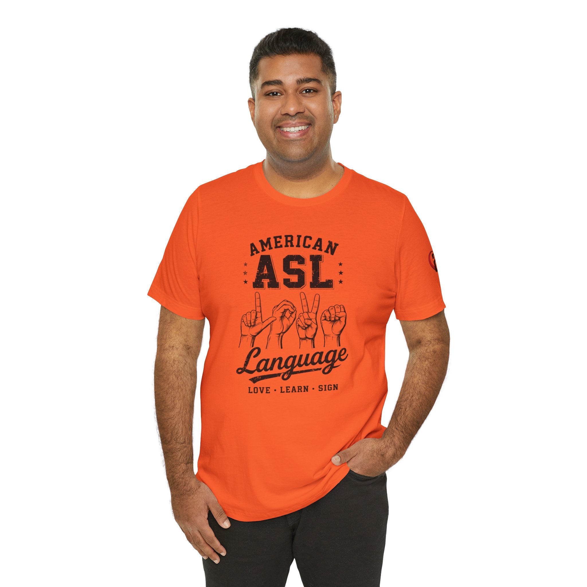 Men ASL American Sign Language Hand Sign Graphic Tee – Minimalist Black & White Design