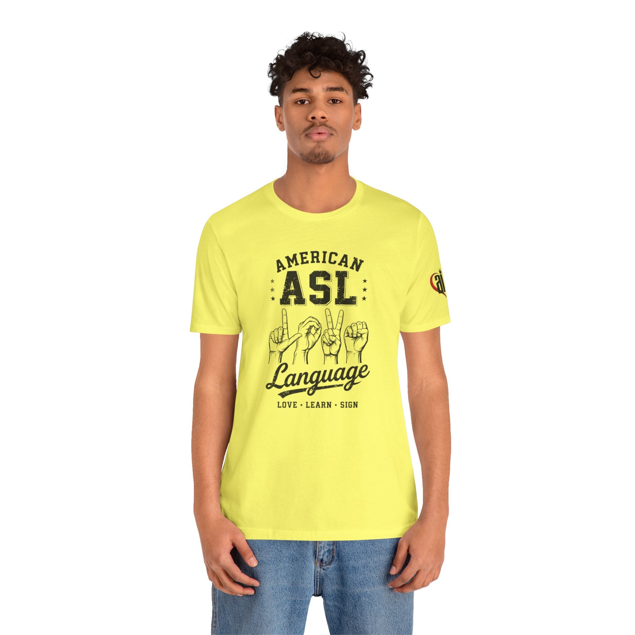 Men ASL American Sign Language Hand Sign Graphic Tee – Minimalist Black & White Design