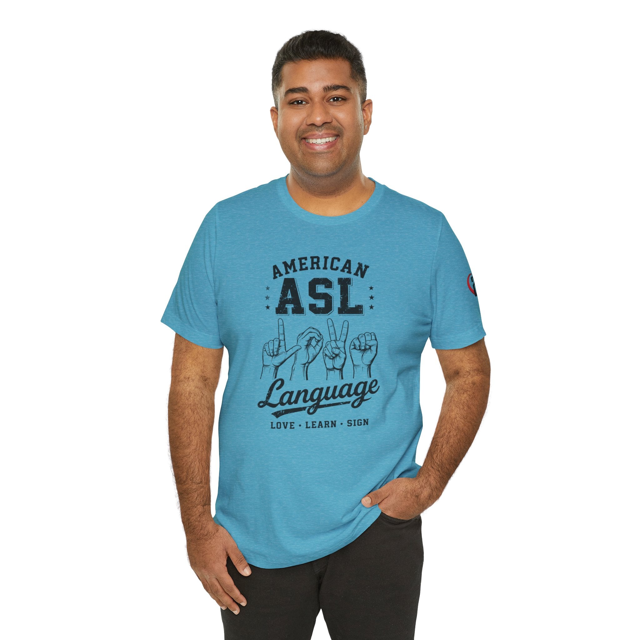Men ASL American Sign Language Hand Sign Graphic Tee – Minimalist Black & White Design