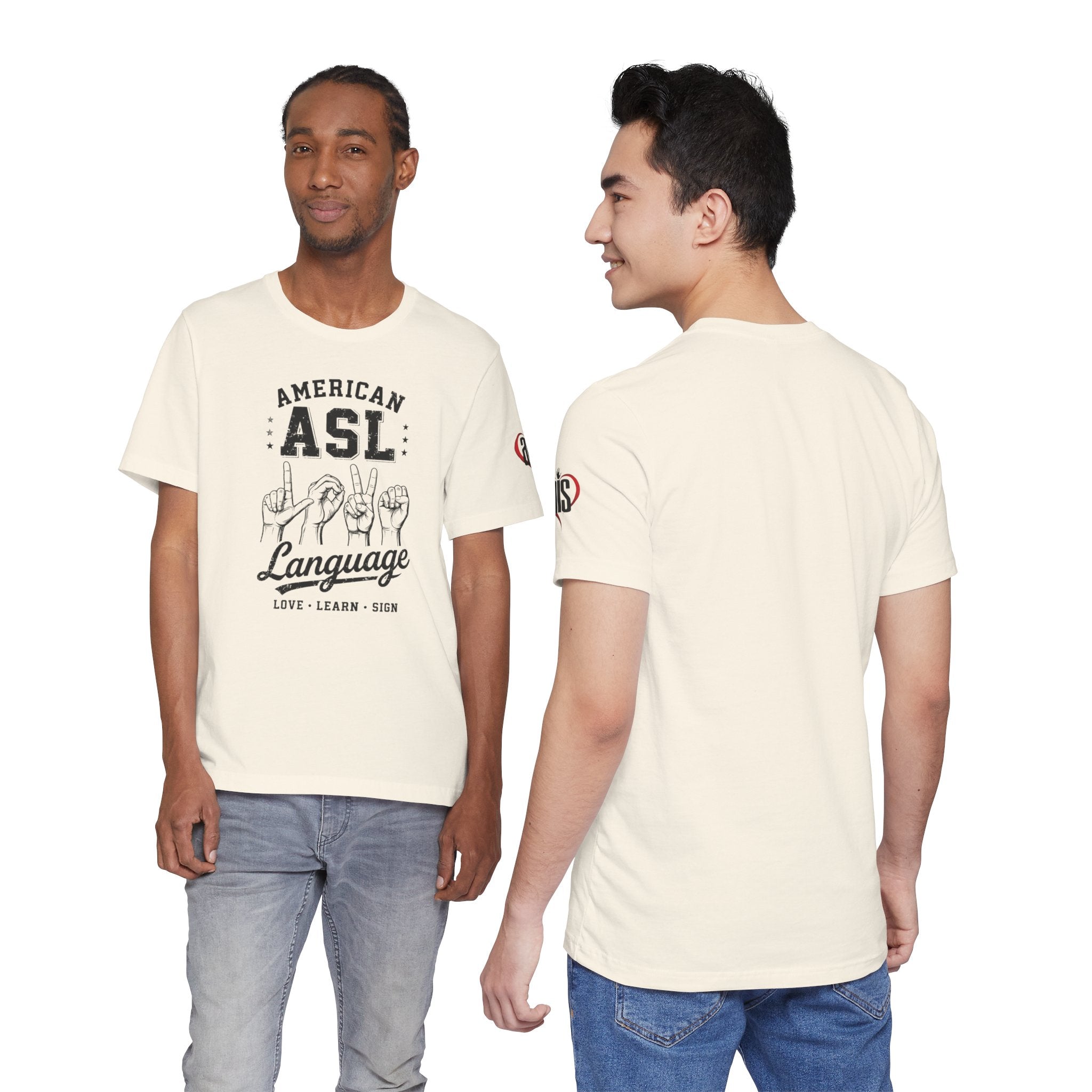 Men ASL American Sign Language Hand Sign Graphic Tee – Minimalist Black & White Design