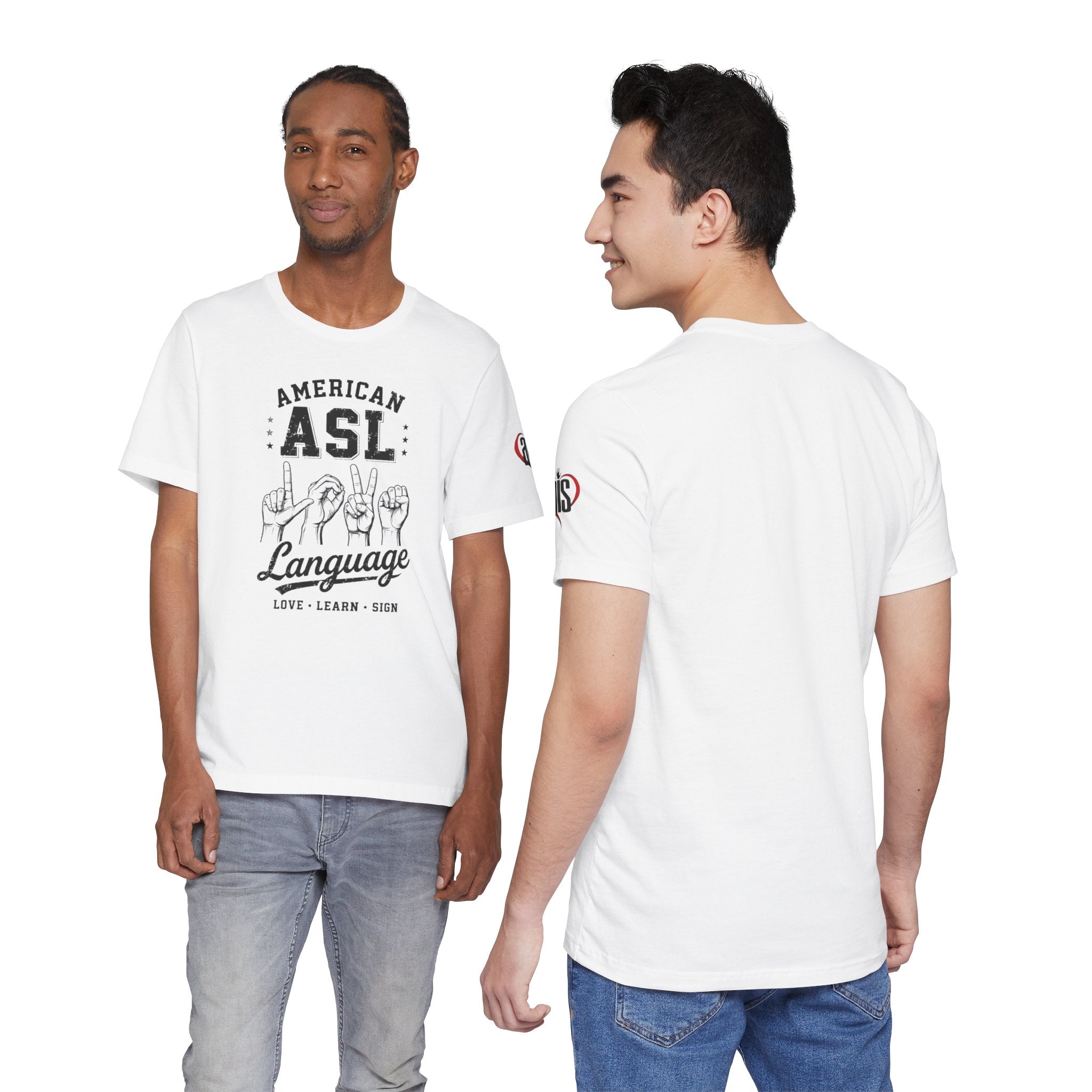 Men ASL American Sign Language Hand Sign Graphic Tee – Minimalist Black & White Design
