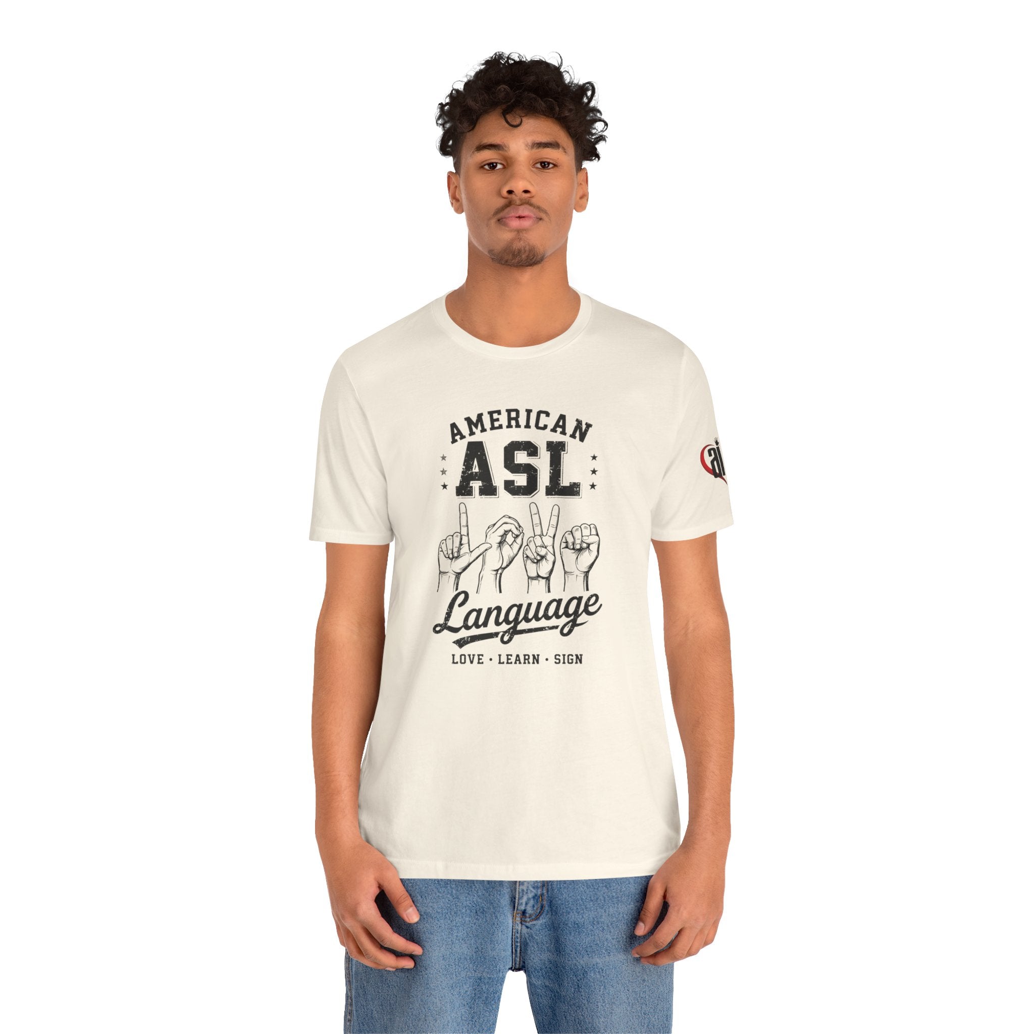 Men ASL American Sign Language Hand Sign Graphic Tee – Minimalist Black & White Design