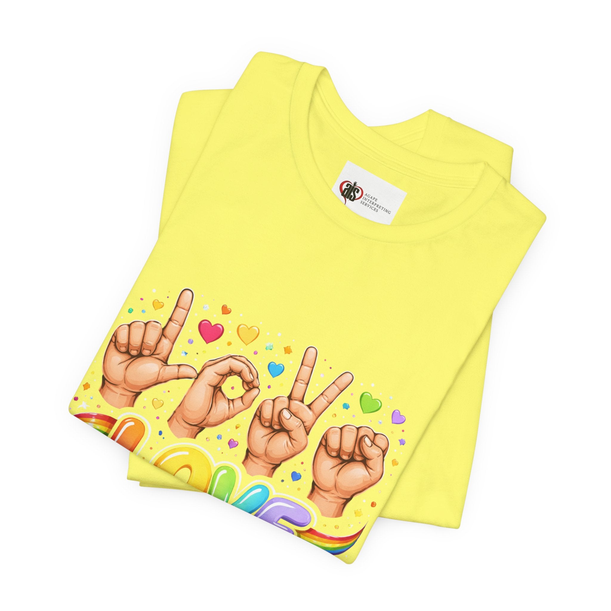 Women ASL Love Expression – Vibrant Sign Language T-Shirt Design