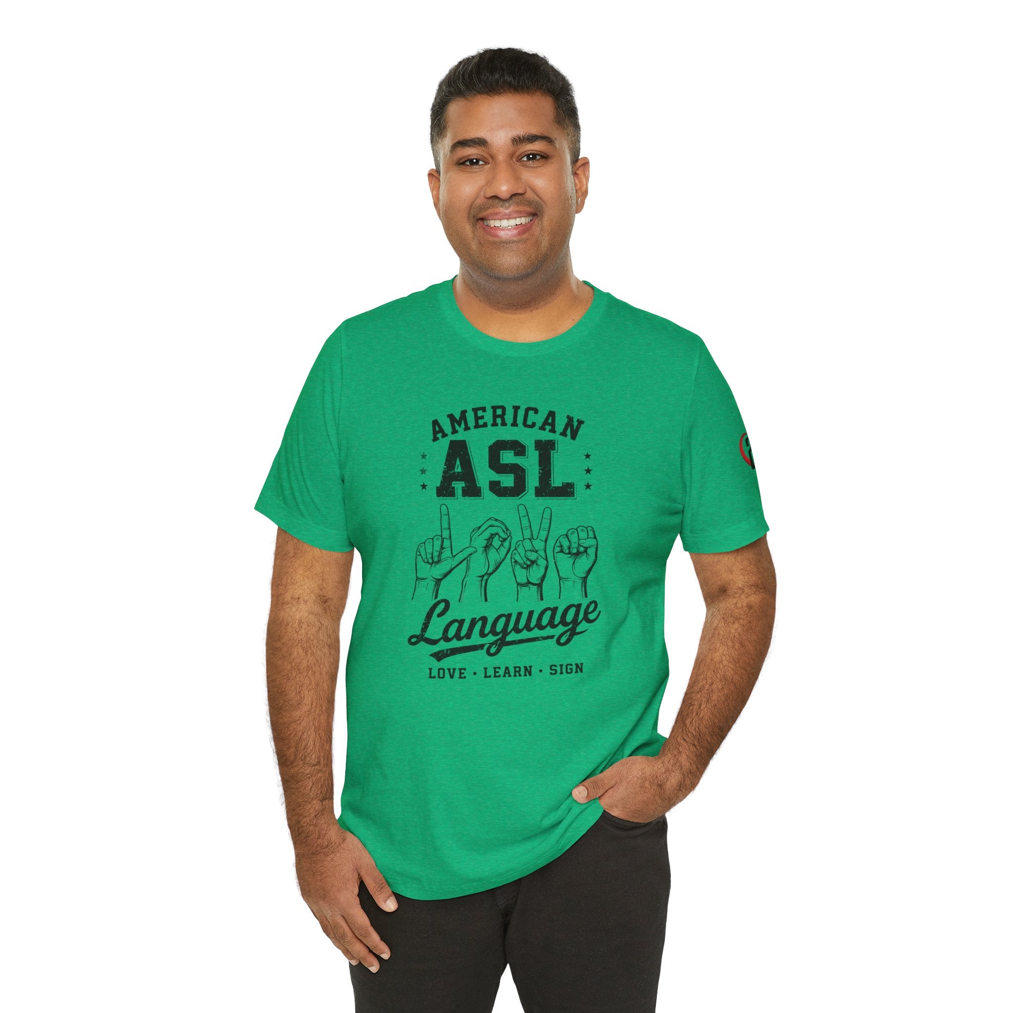 Men ASL American Sign Language Hand Sign Graphic Tee – Minimalist Black & White Design