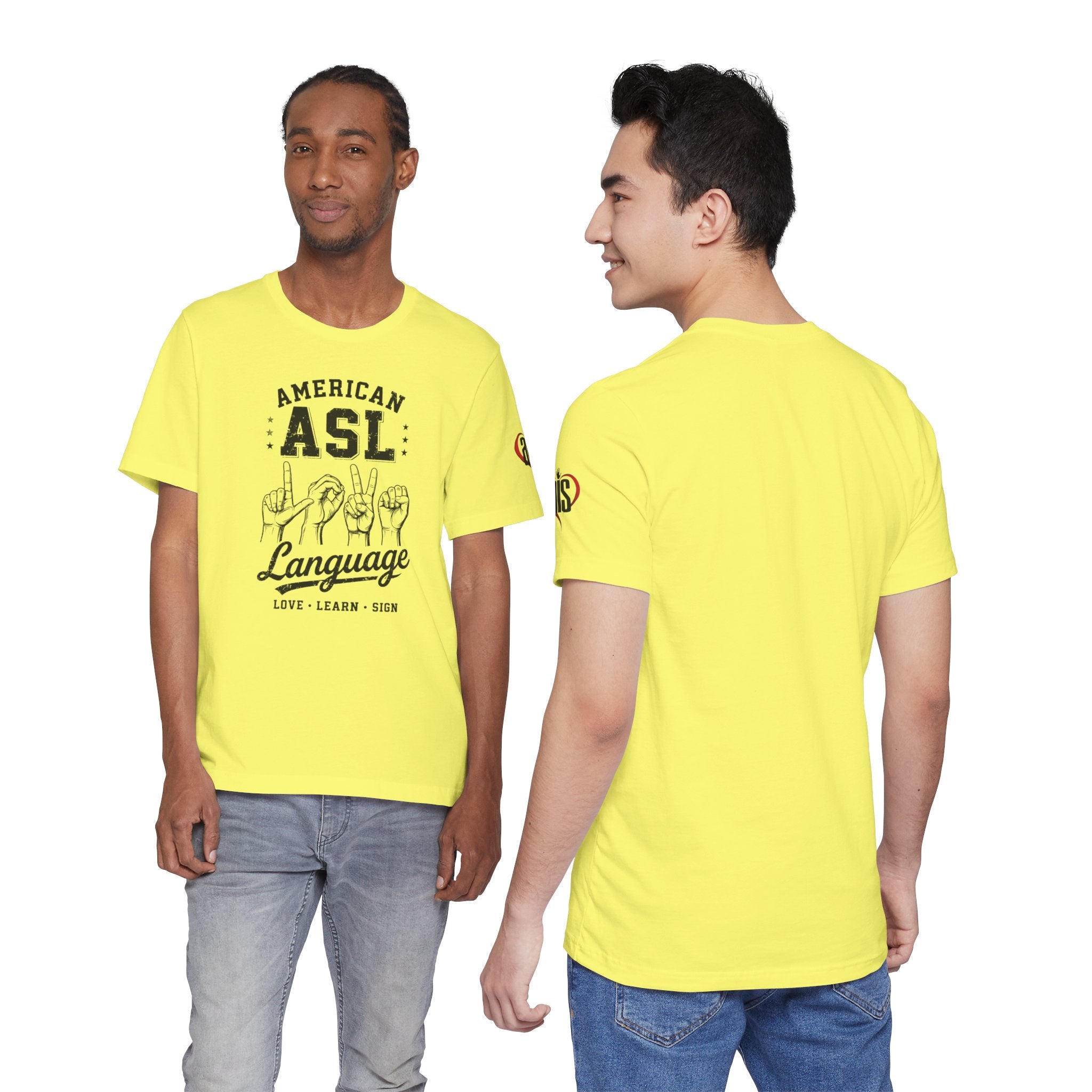 Men ASL American Sign Language Hand Sign Graphic Tee – Minimalist Black & White Design