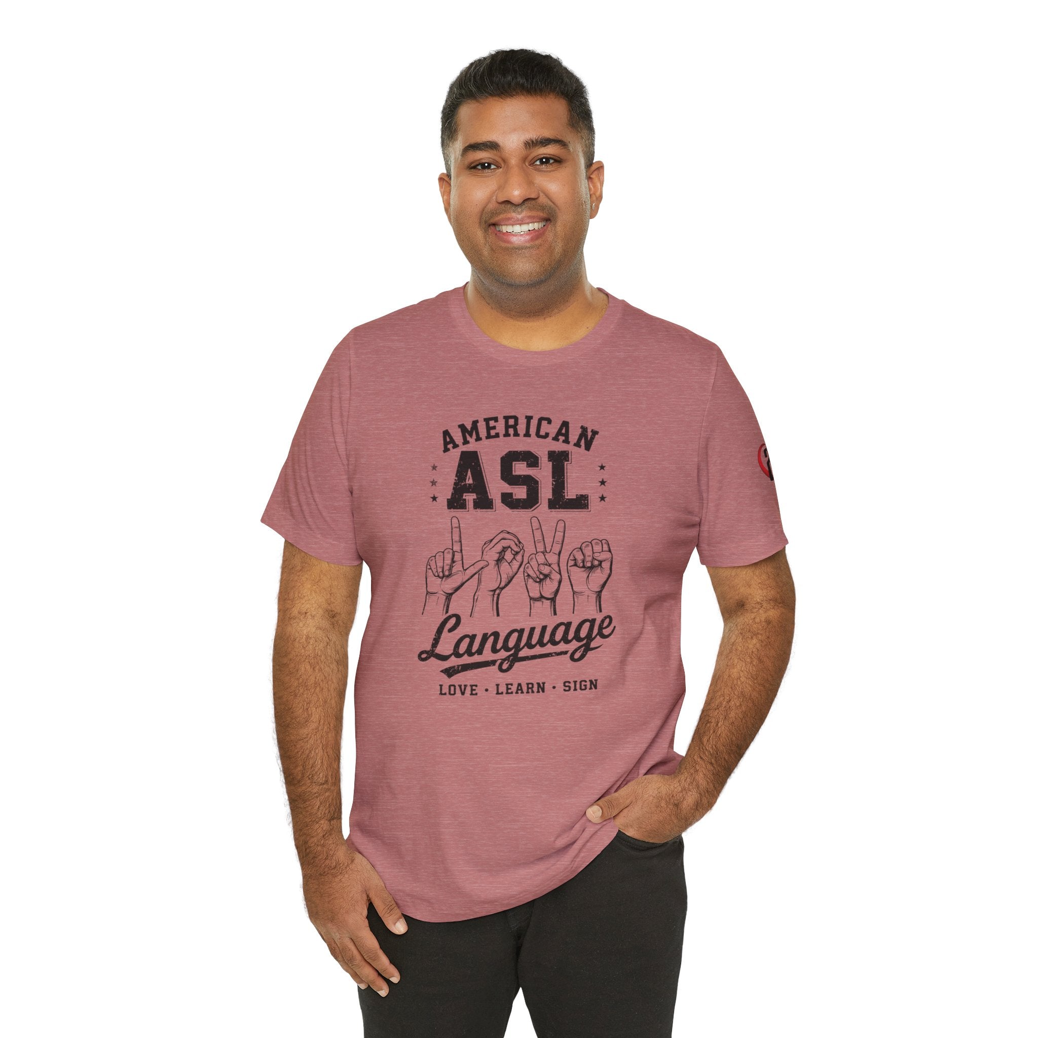Men ASL American Sign Language Hand Sign Graphic Tee – Minimalist Black & White Design