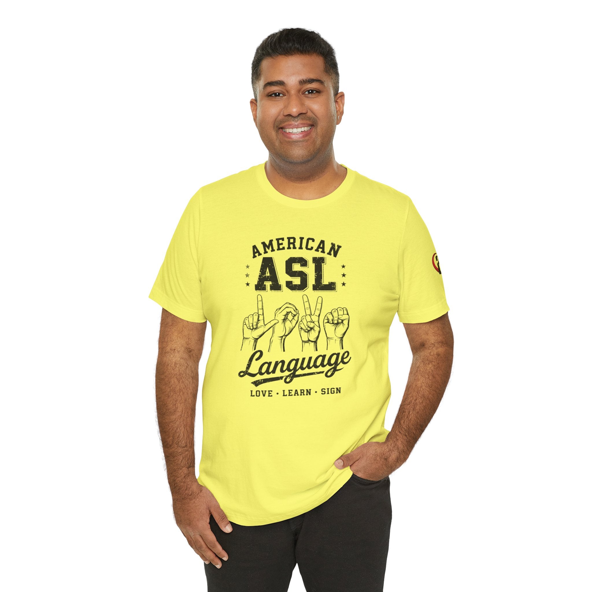 Men ASL American Sign Language Hand Sign Graphic Tee – Minimalist Black & White Design