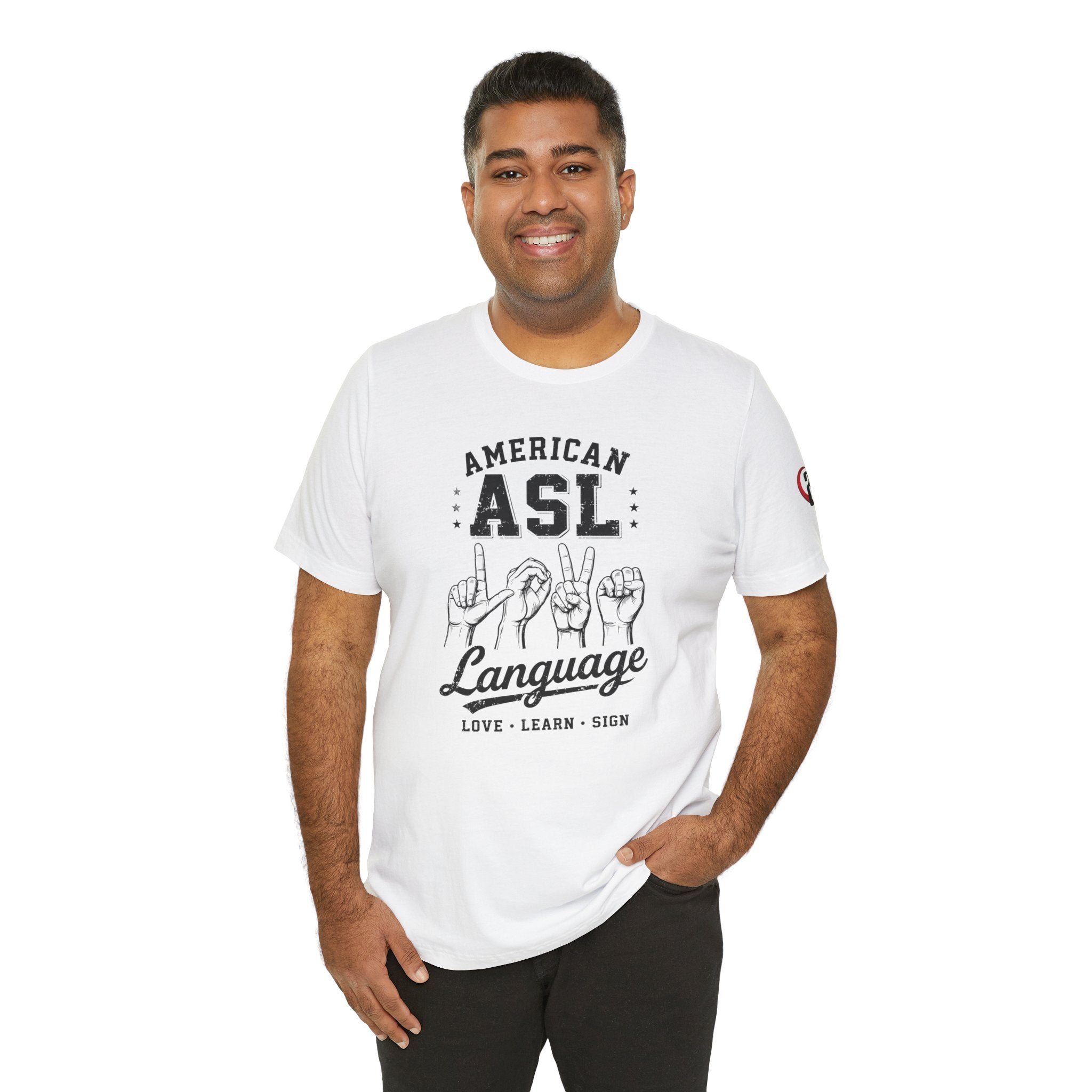 Men ASL American Sign Language Hand Sign Graphic Tee – Minimalist Black & White Design