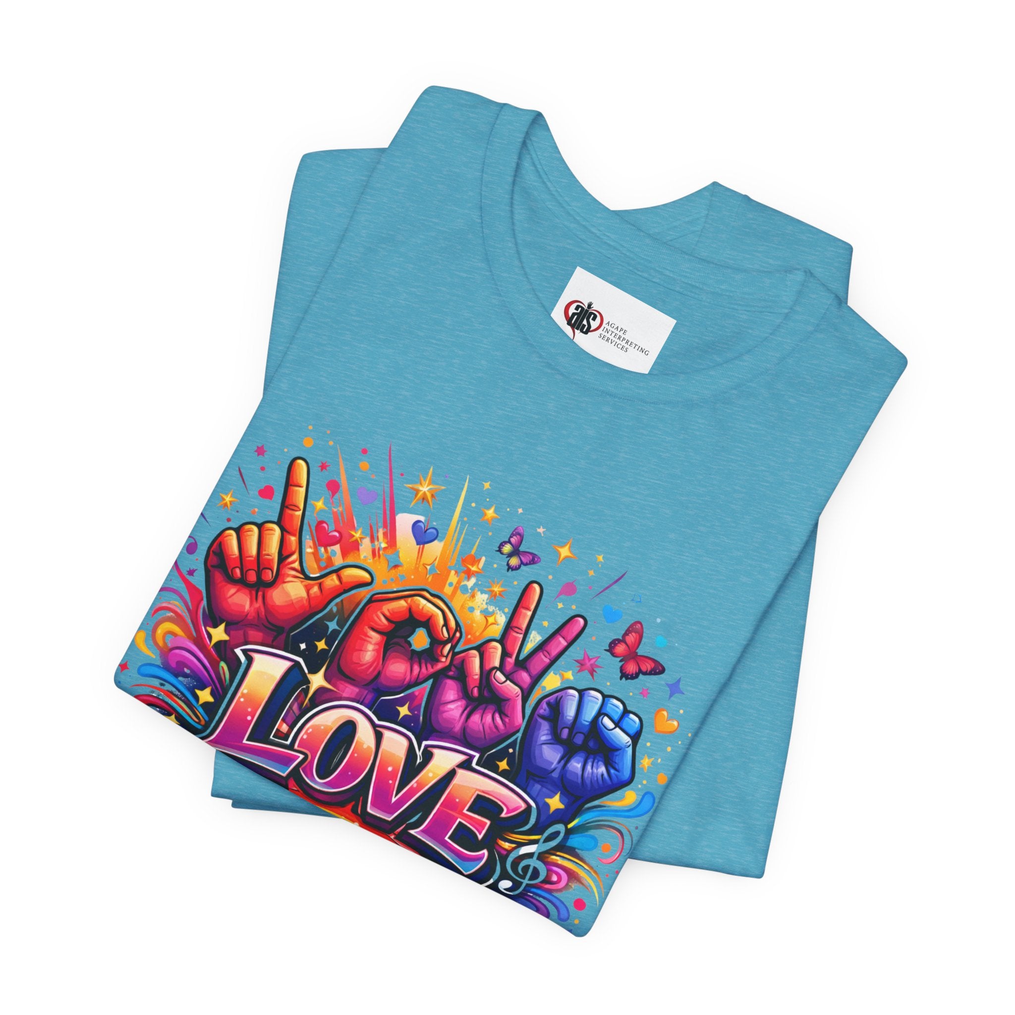 Women ASL Love Explosion – Vibrant Expression T-Shirt Design