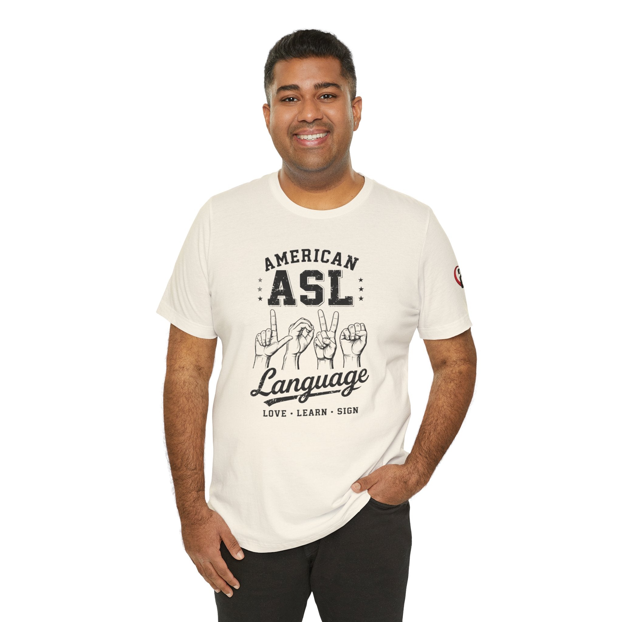 Men ASL American Sign Language Hand Sign Graphic Tee – Minimalist Black & White Design