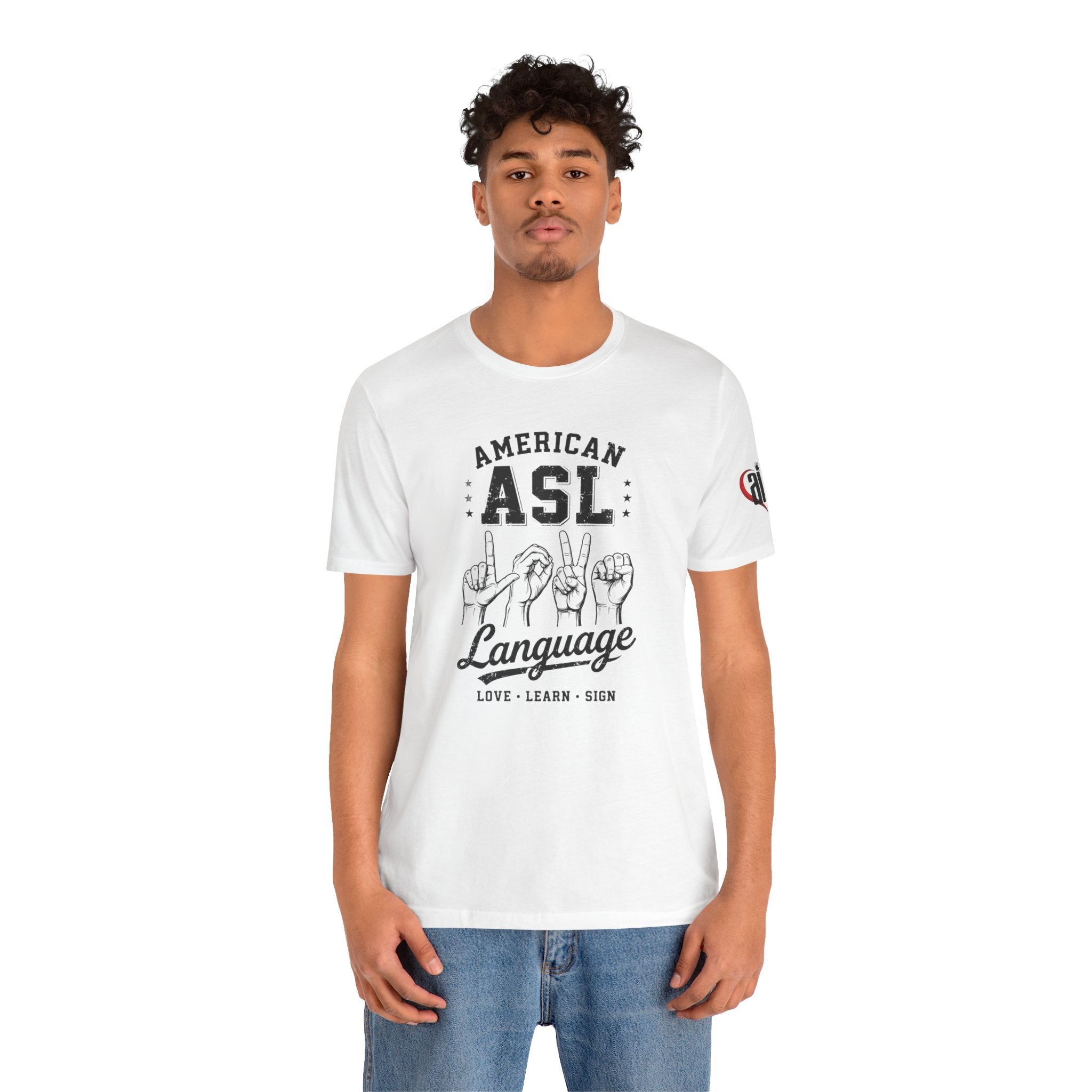 Men ASL American Sign Language Hand Sign Graphic Tee – Minimalist Black & White Design