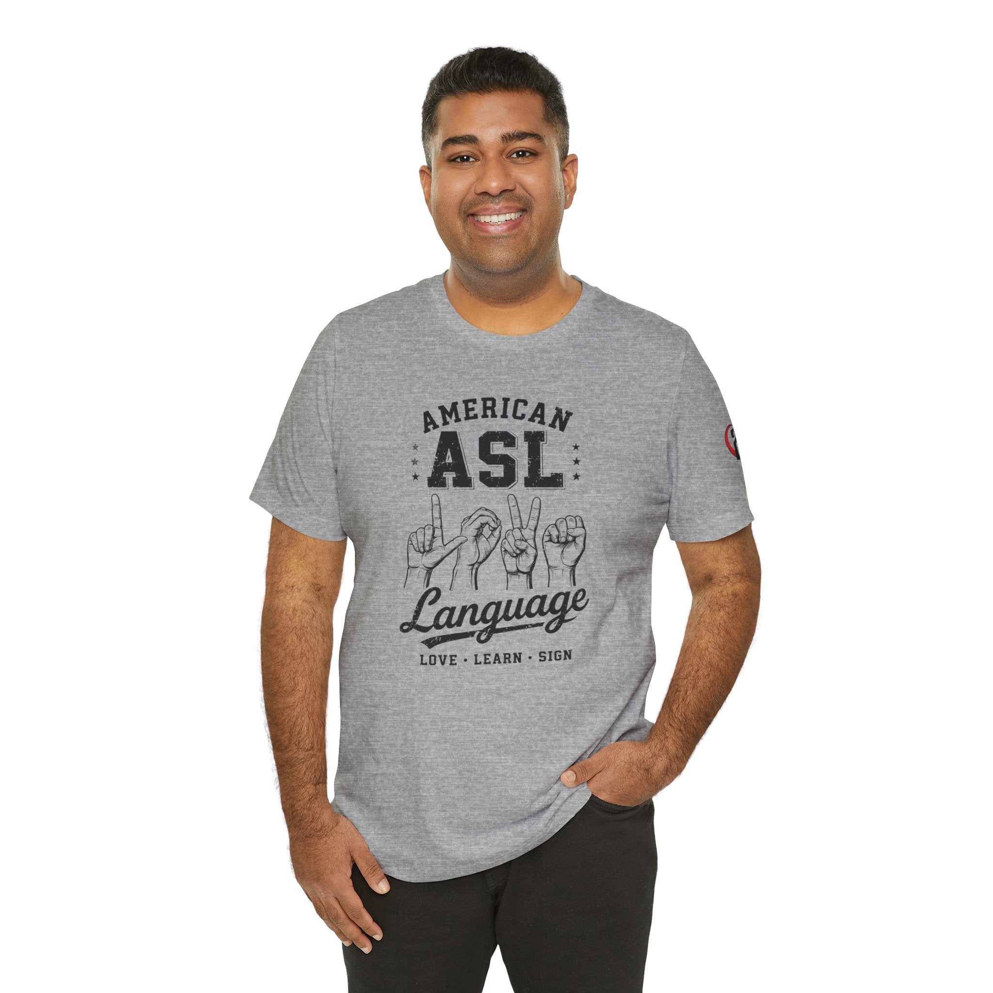 Men ASL American Sign Language Hand Sign Graphic Tee – Minimalist Black & White Design