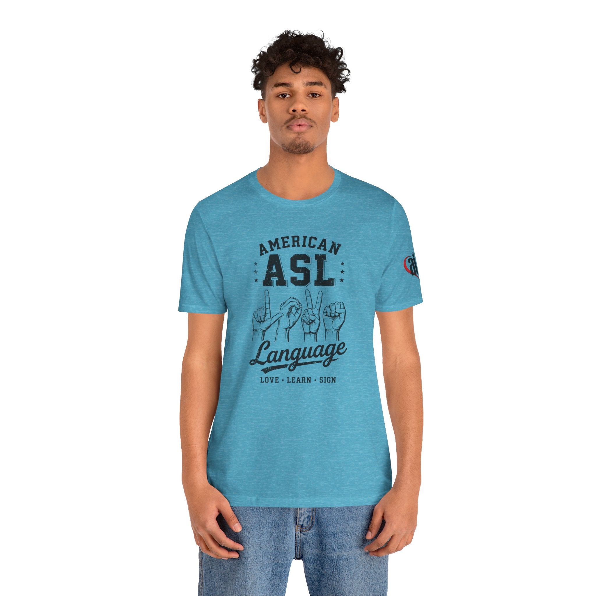 Men ASL American Sign Language Hand Sign Graphic Tee – Minimalist Black & White Design