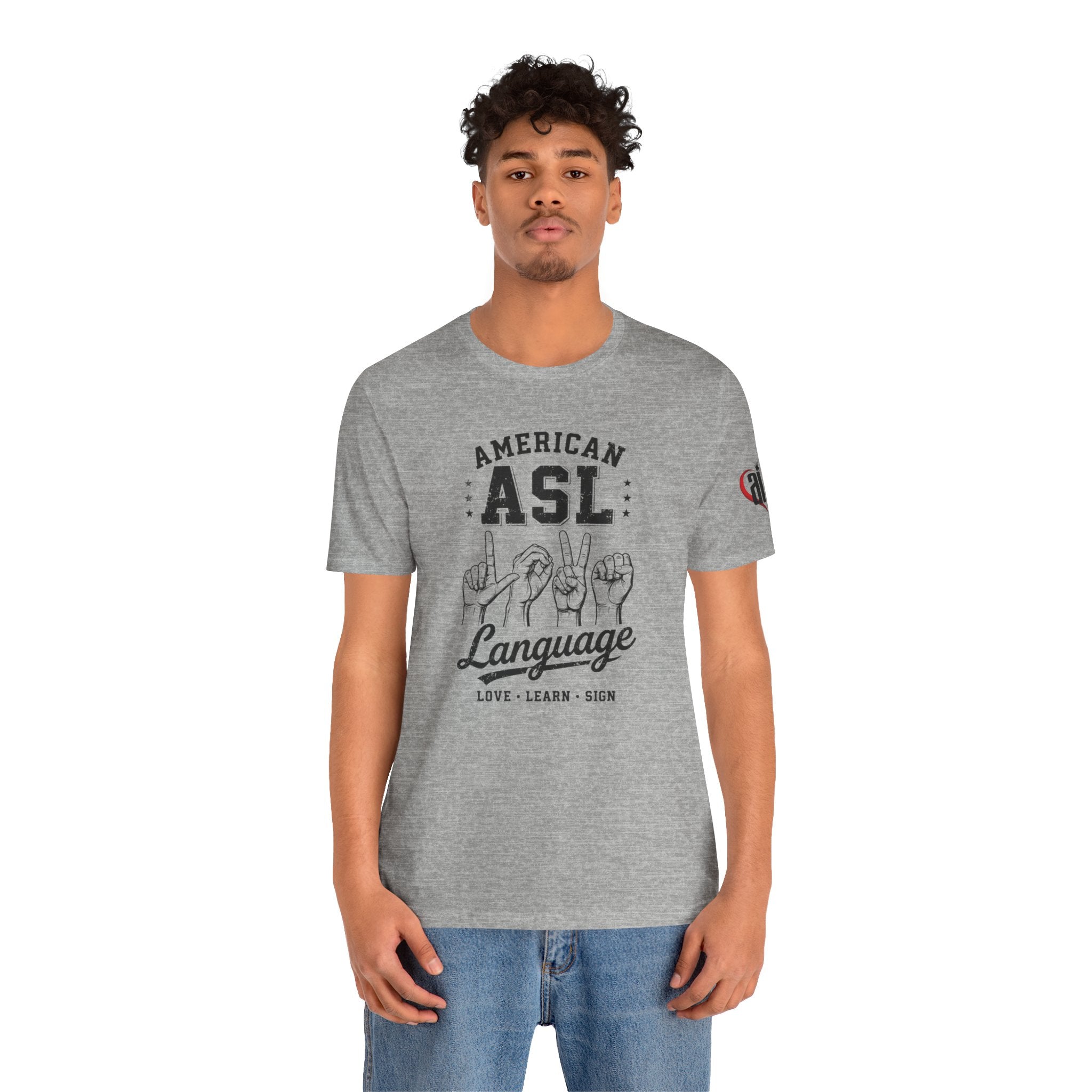 Men ASL American Sign Language Hand Sign Graphic Tee – Minimalist Black & White Design