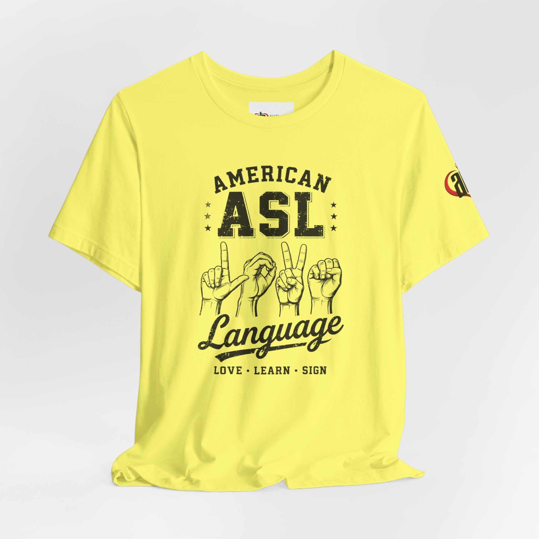 Men ASL American Sign Language Hand Sign Graphic Tee – Minimalist Black & White Design